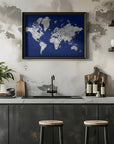 Plakat - Watercolor world map with cities, Kawena