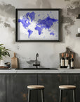 Plakat - Watercolor world map with cities, Uyen