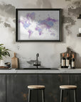Plakat - Watercolor world map with cities, Gina