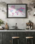 Plakat - Watercolor world map with cities, Keahi