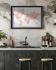 Plakat - Rose gold world map with cities, Hadi