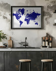 Plakat - Navy blue world map with cities, Nevin