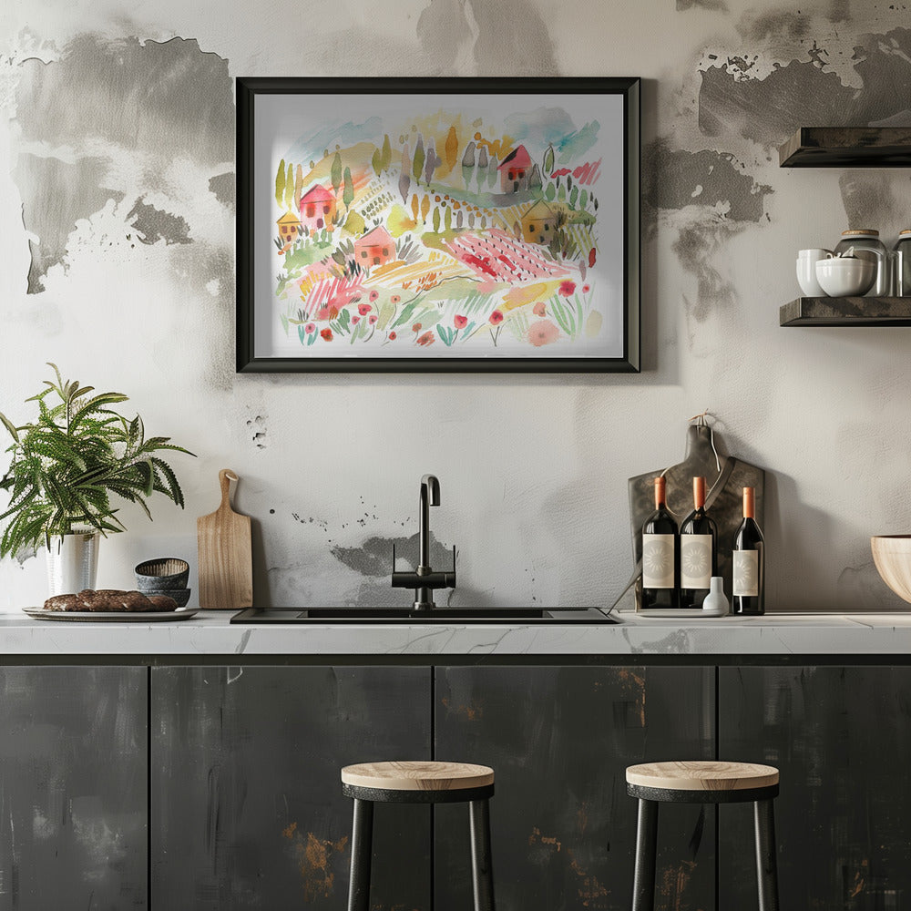 Poster - Tuscany Watercolor Landscape 1
