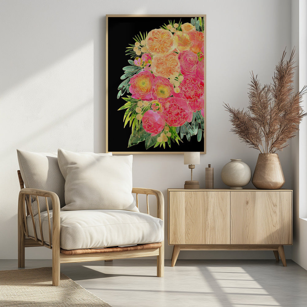 Plakat - Rekha floral art in bright watercolor