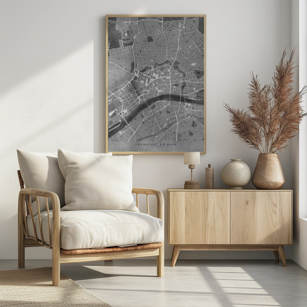 Plakat - Gray vintage map of Frankfurt downtown Germany
