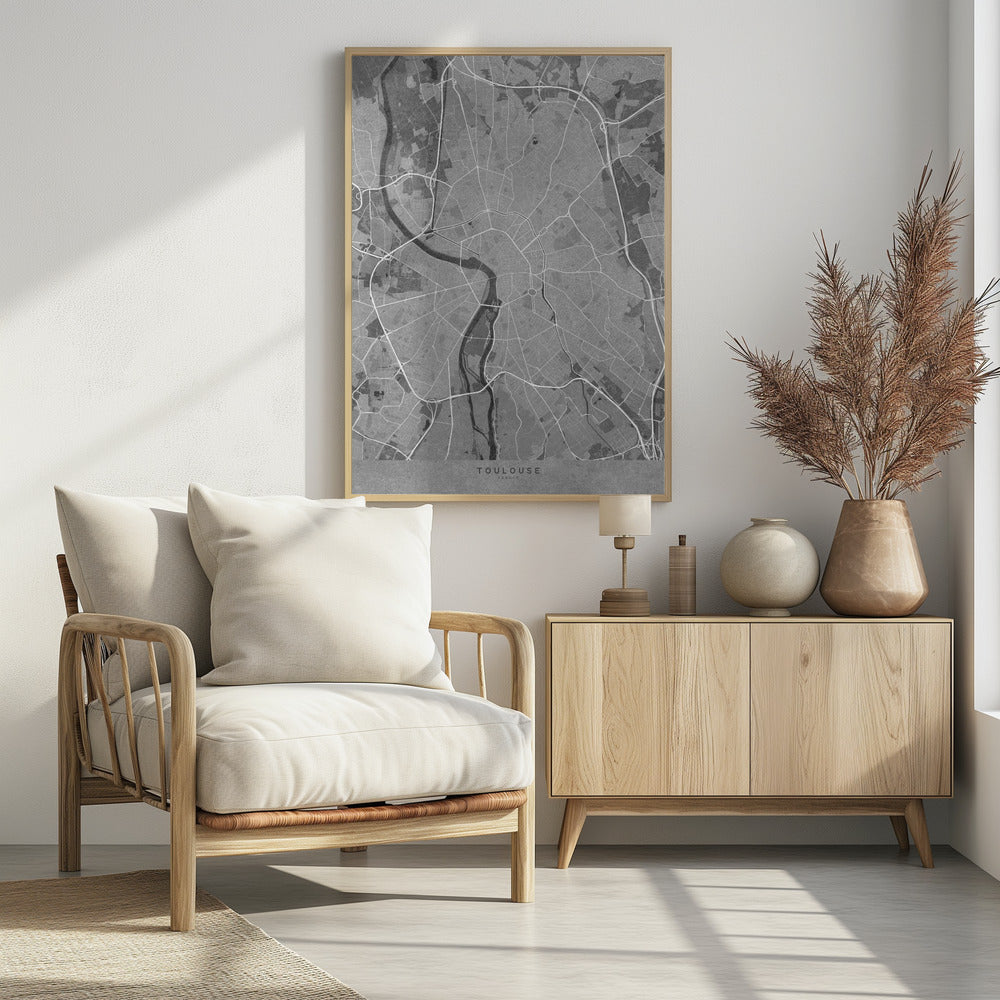 Plakat - Gray vintage map of Toulouse France