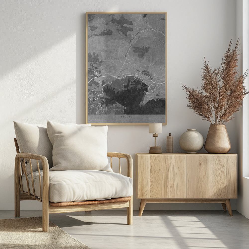 Plakat - Gray vintage map of Toulon France