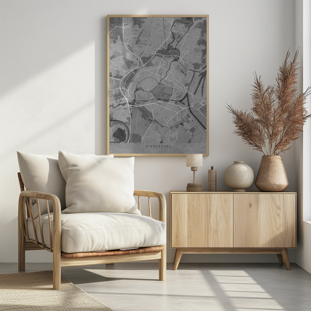 Plakat - Gray vintage map of Strasbourg France