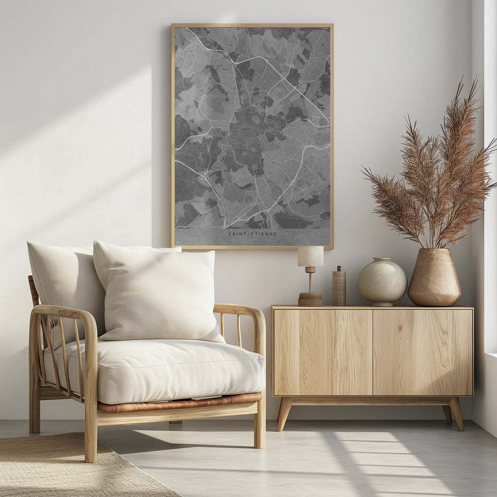 Poster - Gray vintage map of Saint Etienne France
