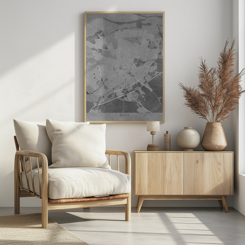 Poster - Gray vintage map of Nîmes France
