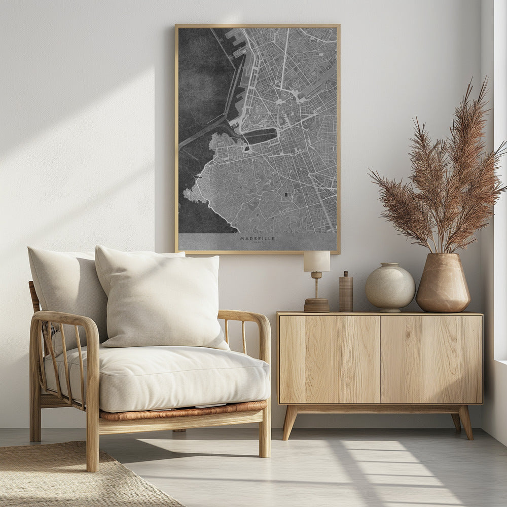 Plakat - Gray vintage map of Marseille France