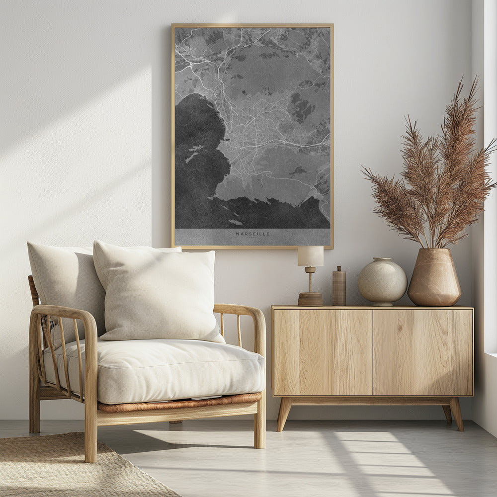 Plakat - Gray vintage map of Marseille France
