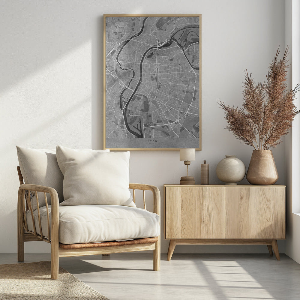Plakat - Gray vintage map of Lyon France