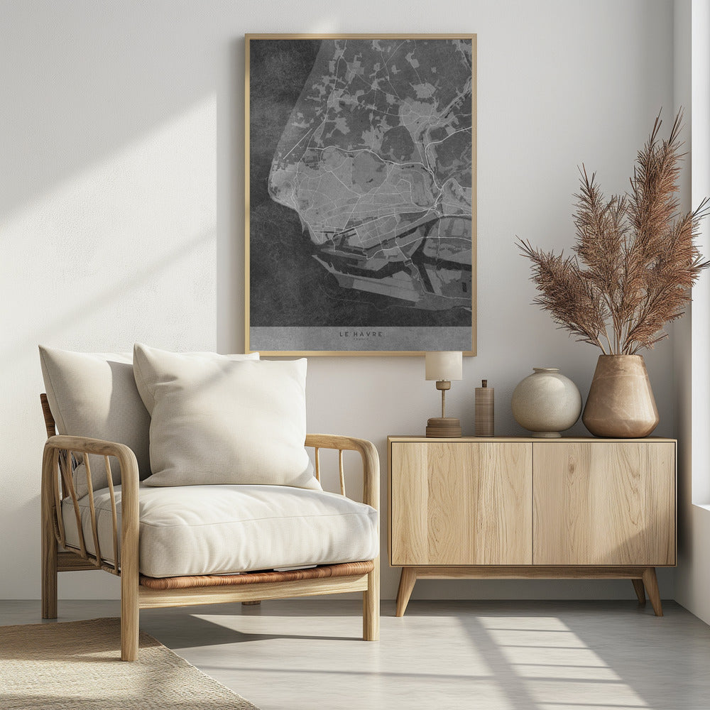 Plakat - Gray vintage map of Le Havre France