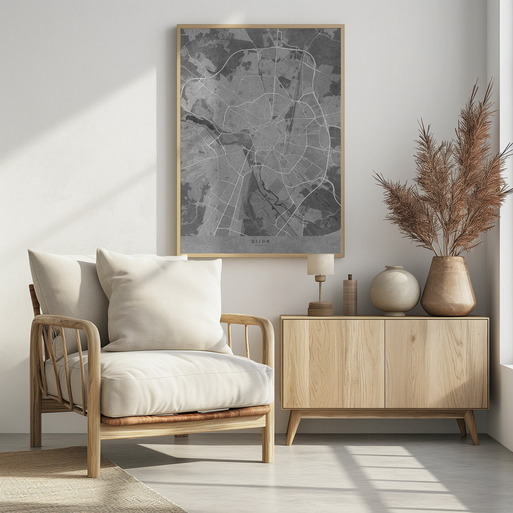 Poster - Gray vintage map of Dijon France