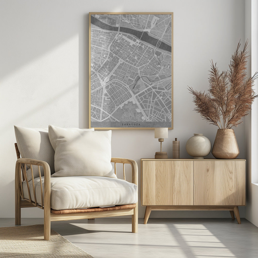 Poster - Map of Zaragoza downtown (Spain) in gray vintage style