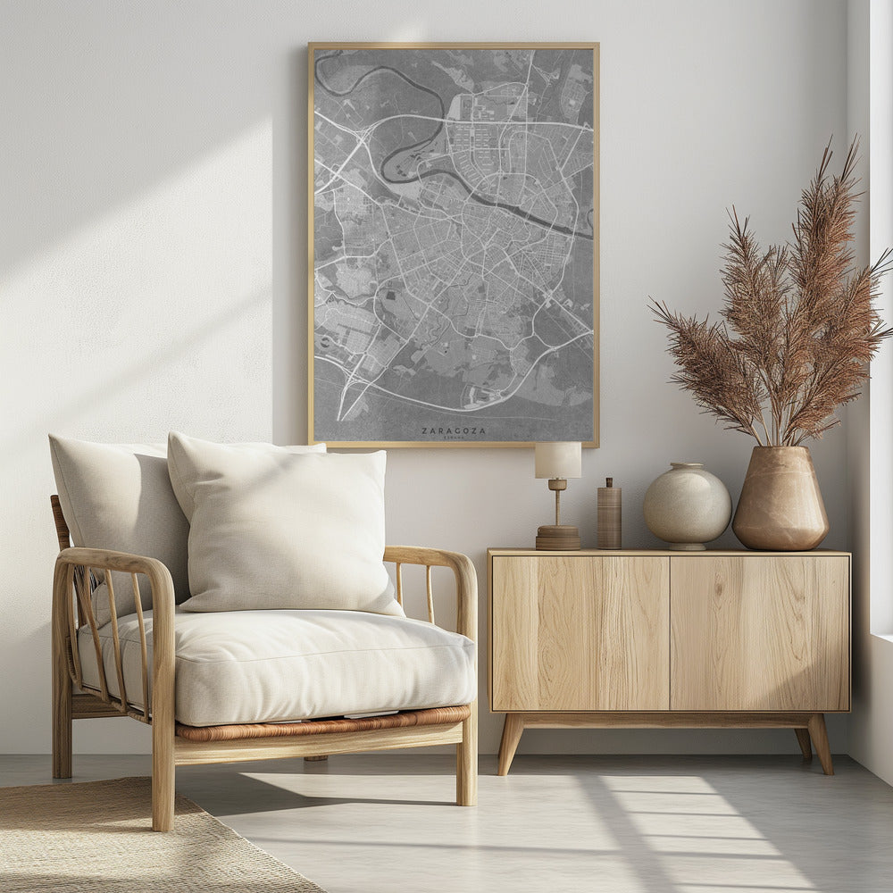 Poster - Map of Zaragoza (Spain) in gray vintage style