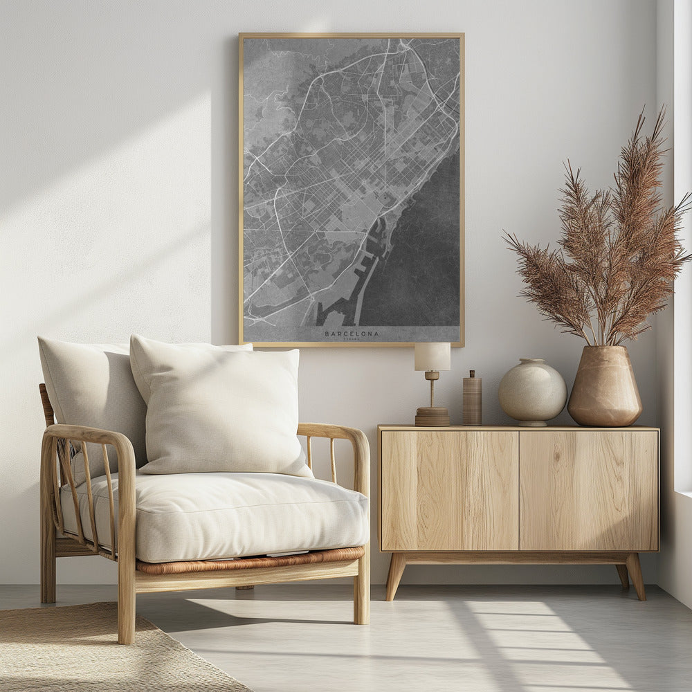 Poster - Map of Barcelona (Spain) in gray vintage style