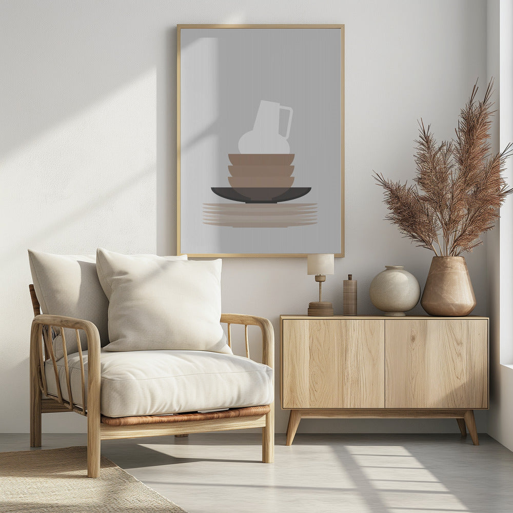 Poster - Dishes and vase in gray