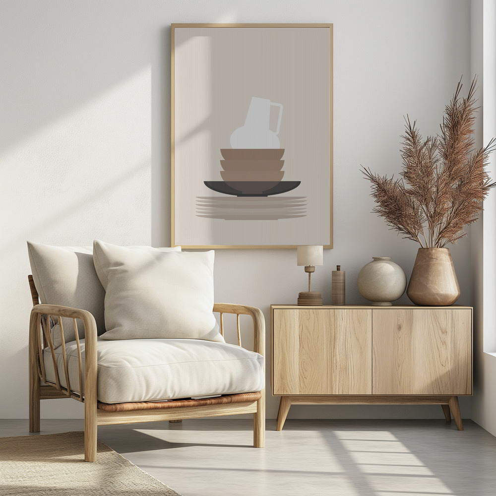 Poster - Dishes and a vase in beige