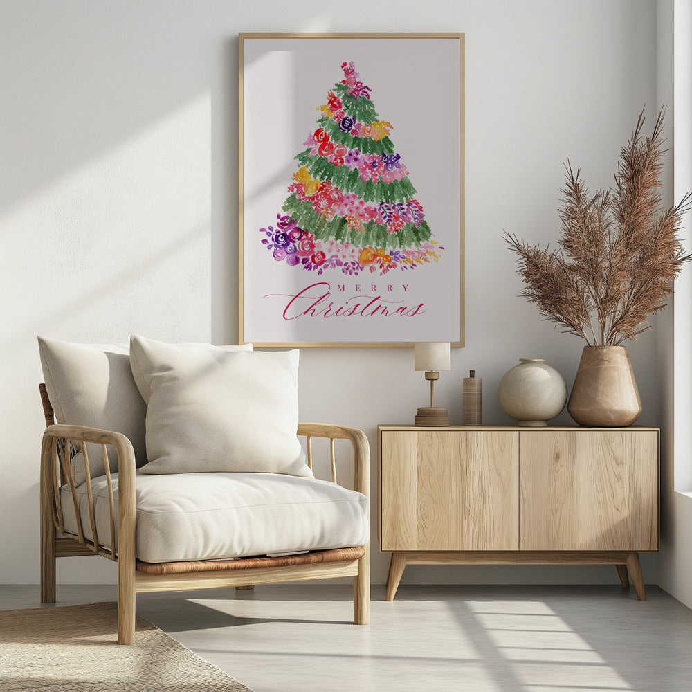 Plakat - Floral Christmas tree in pink