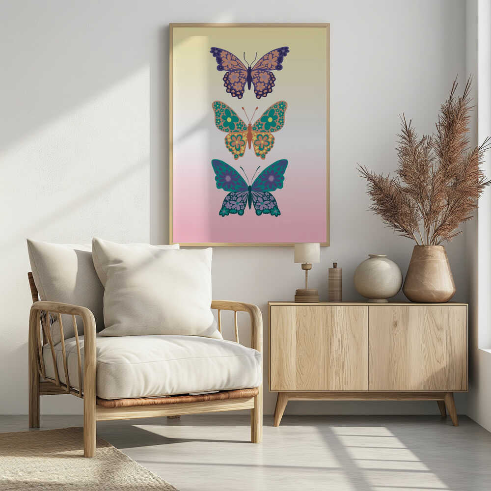 Plakat - Colorful floral butterflies I