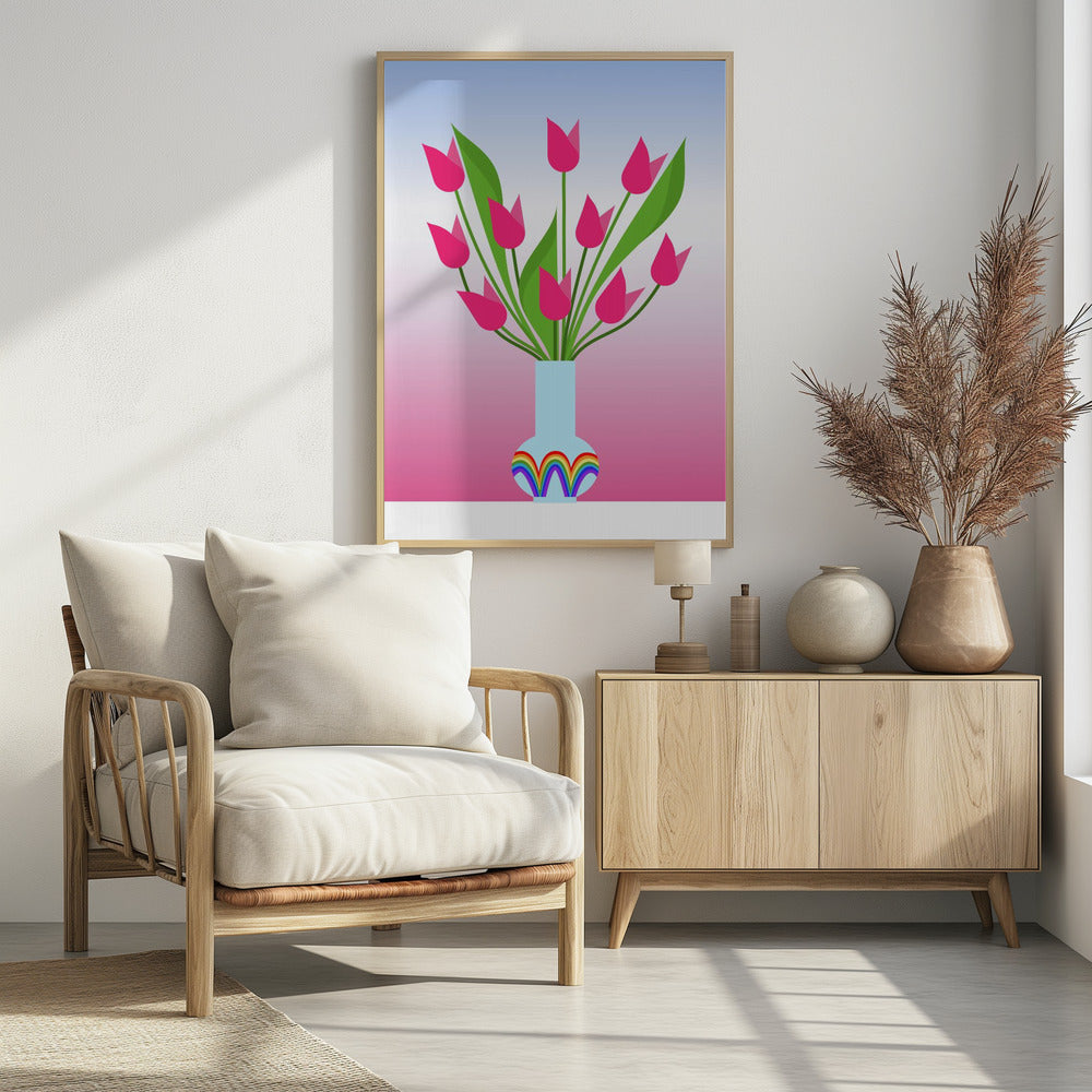 Plakat - Tulips in the rainbow vase