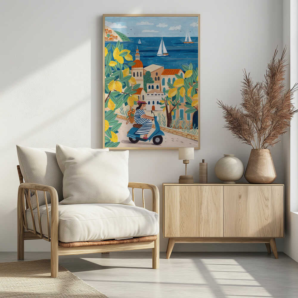 Plakat - Travel poster woman on the Amalfi coast, Italy