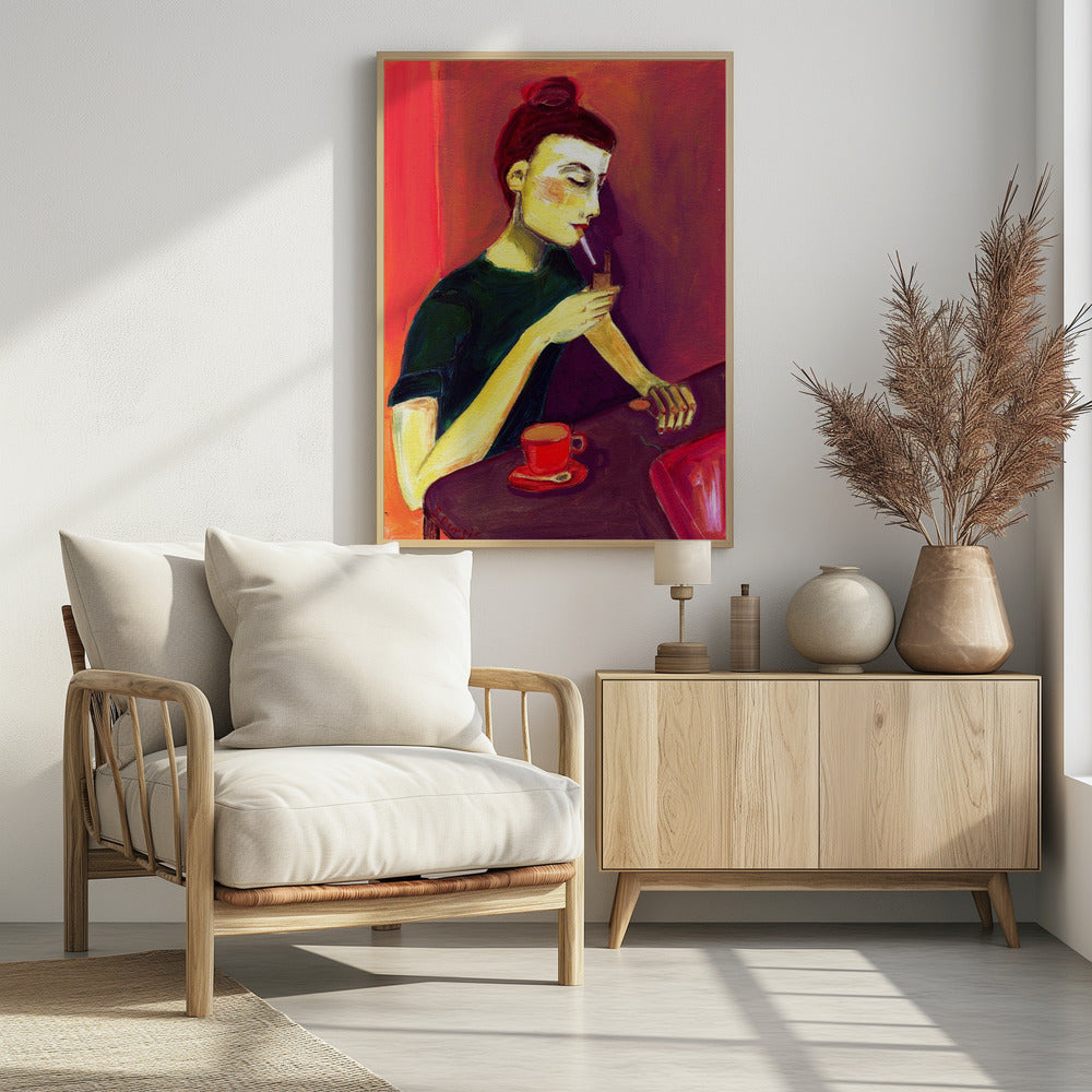 Plakat - Lady lighting cigarette