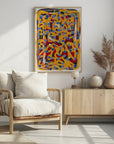 Poster - Yellow dotted line art abstract blue polka dot