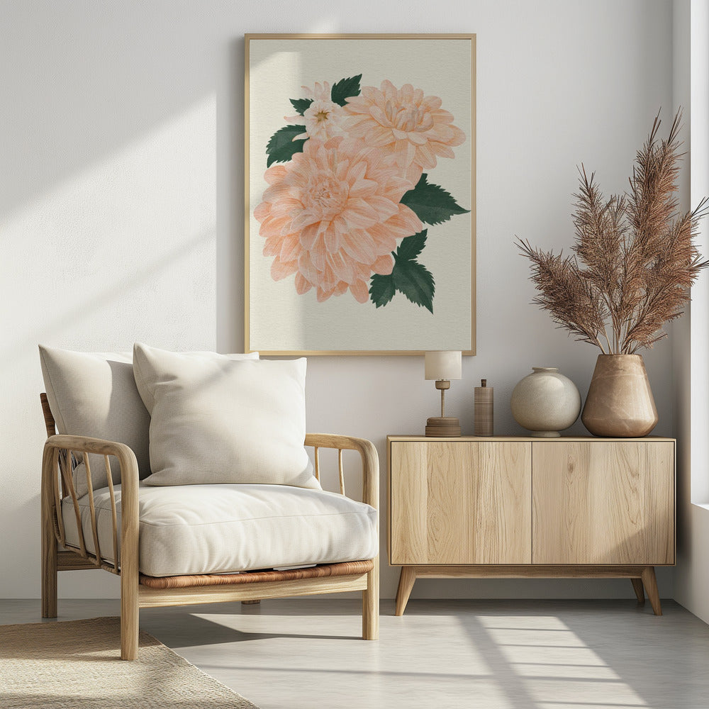 Poster - Pink Dahlia on Cream
