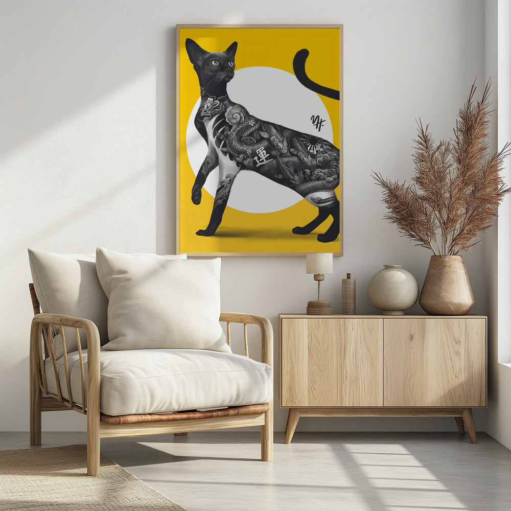 Poster - Japanese Cat Tattoo Yellow