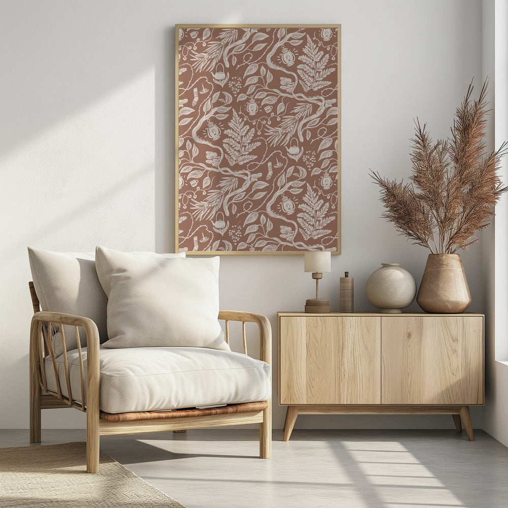 Plakat - Cabincore Scene Pattern - Mocha Mousse