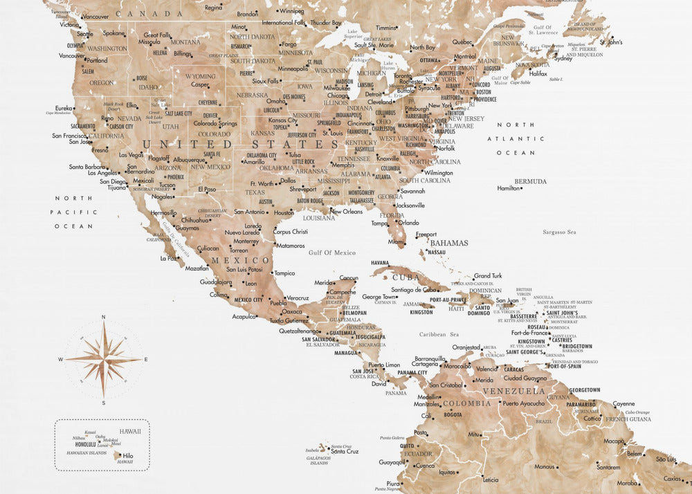 Plakat - Neutral USA and the Caribbean sea map