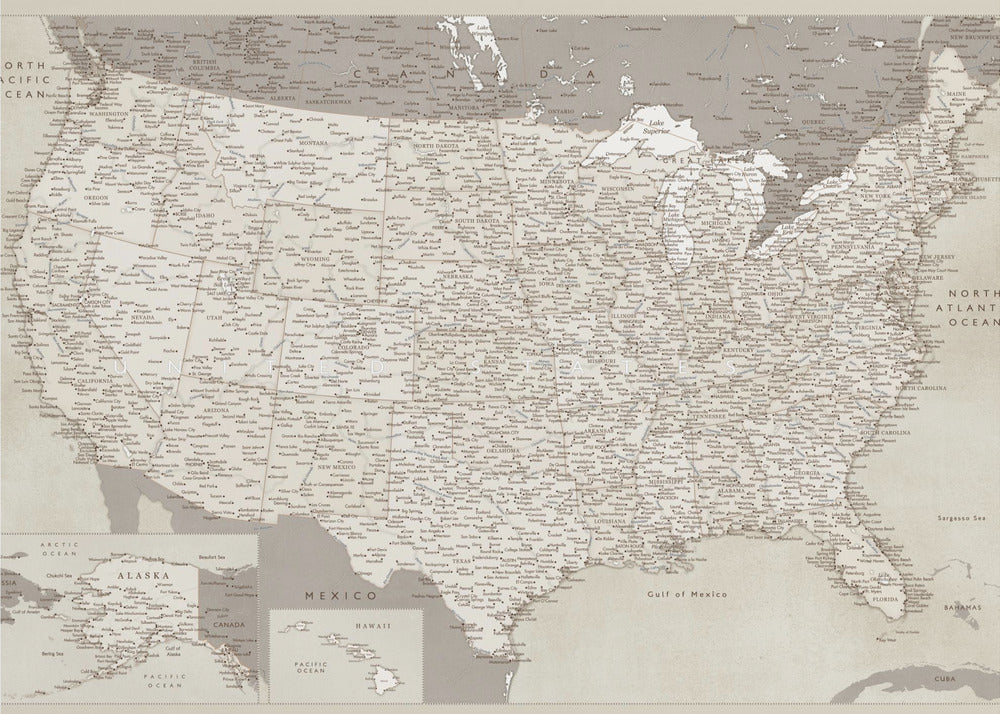 Poster - Highly detailed map of the United States, Gentry