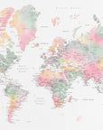 Plakat - Pastel watercolor world map with cities, Anjah