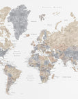 Plakat - Watercolor world map with cities, Gouri