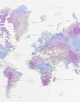 Plakat - Watercolor world map with cities, Gina