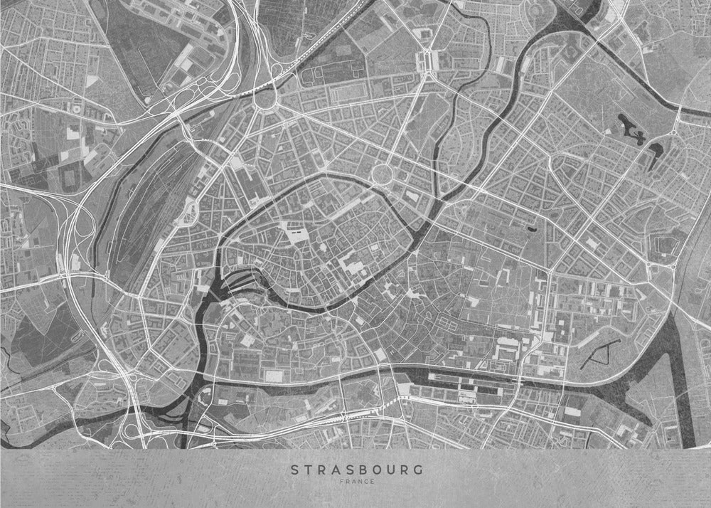 Plakat - Gray vintage map of Strasbourg downtown France