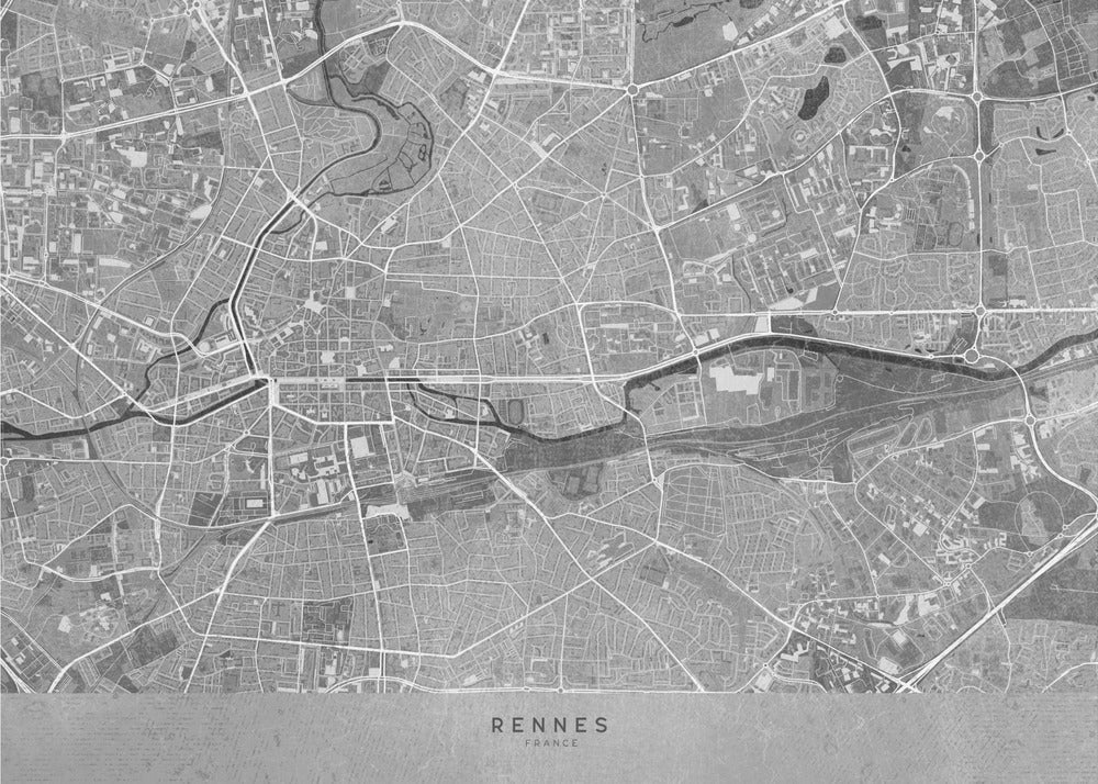 Plakat - Gray vintage map of Rennes France