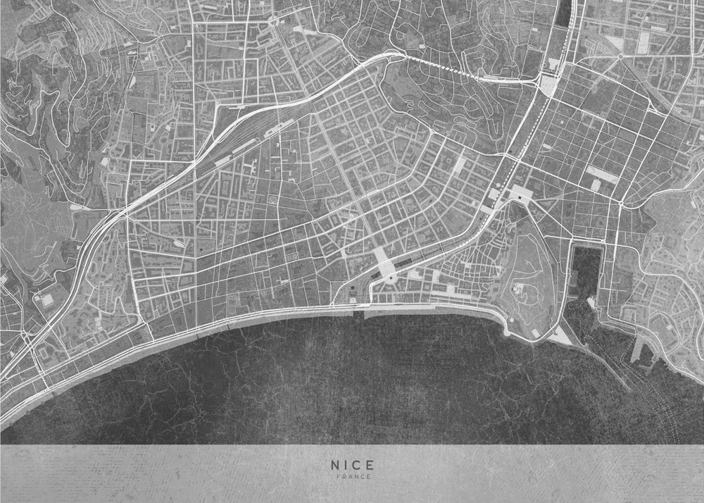 Poster - Gray vintage map of Nice downtown France