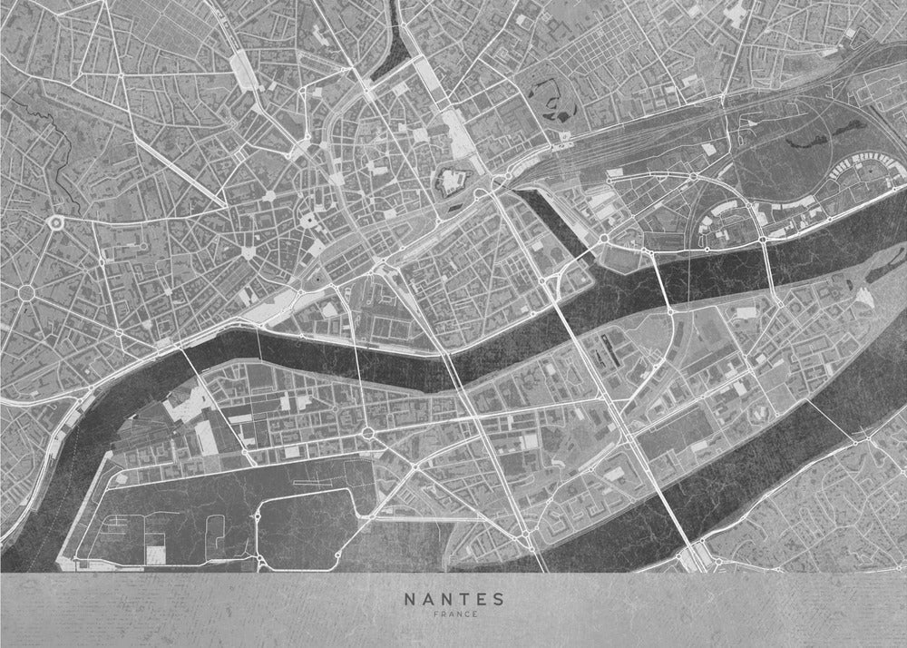 Plakat - Gray vintage map of Nantes downtown France