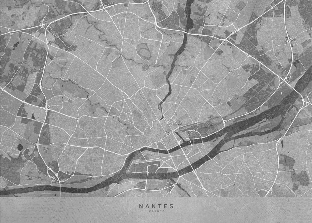 Plakat - Gray vintage map of Nantes France