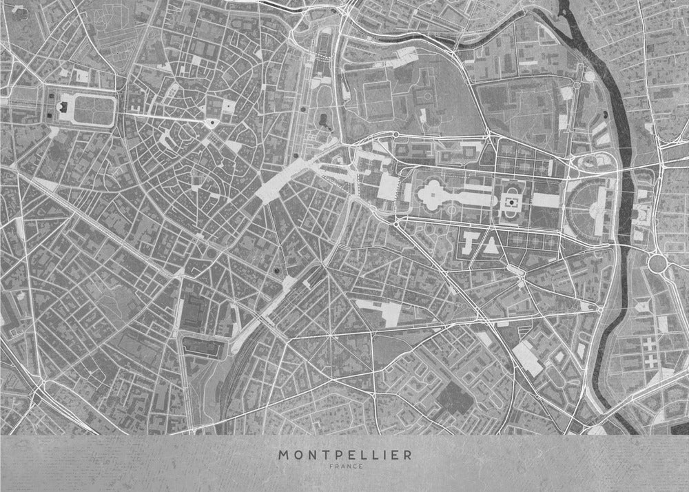 Poster - Gray vintage map of Montpellier downtown France