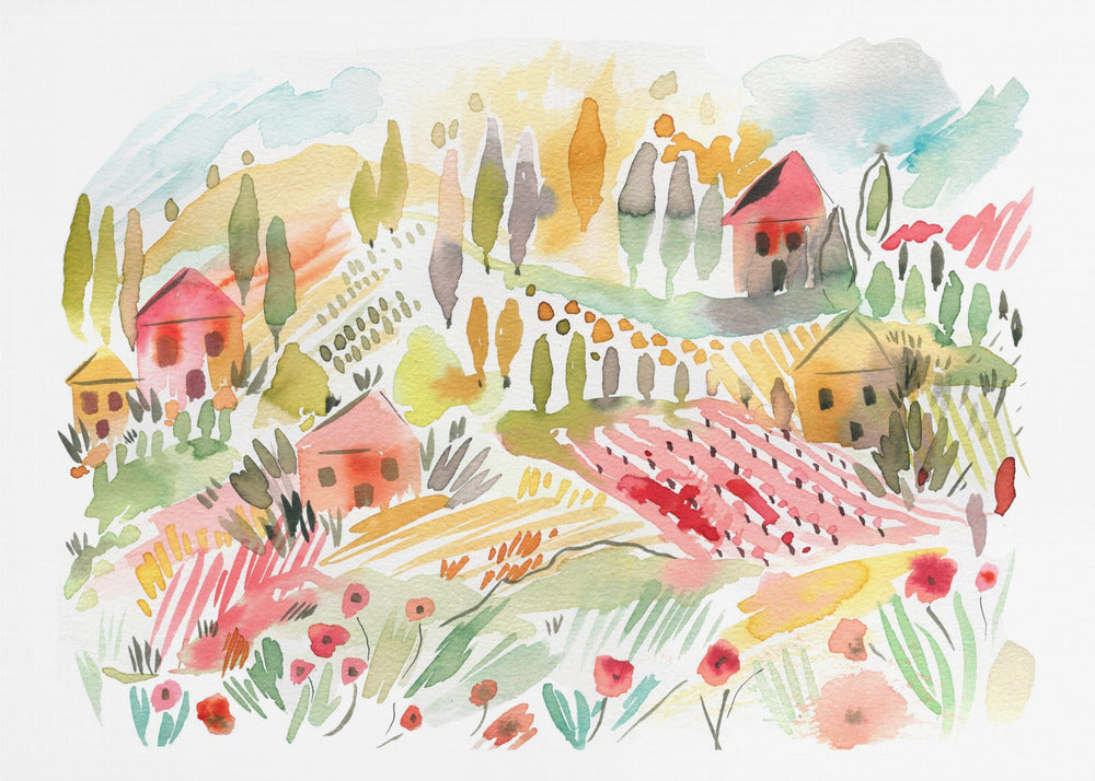Poster - Tuscany Watercolor Landscape 1