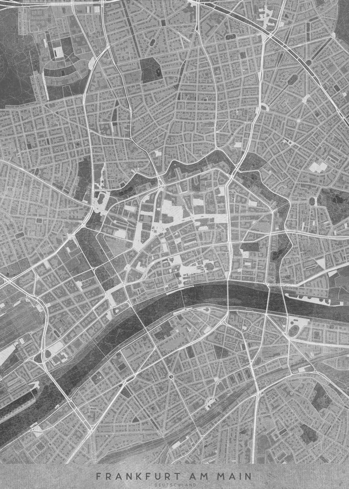 Plakat - Gray vintage map of Frankfurt downtown Germany
