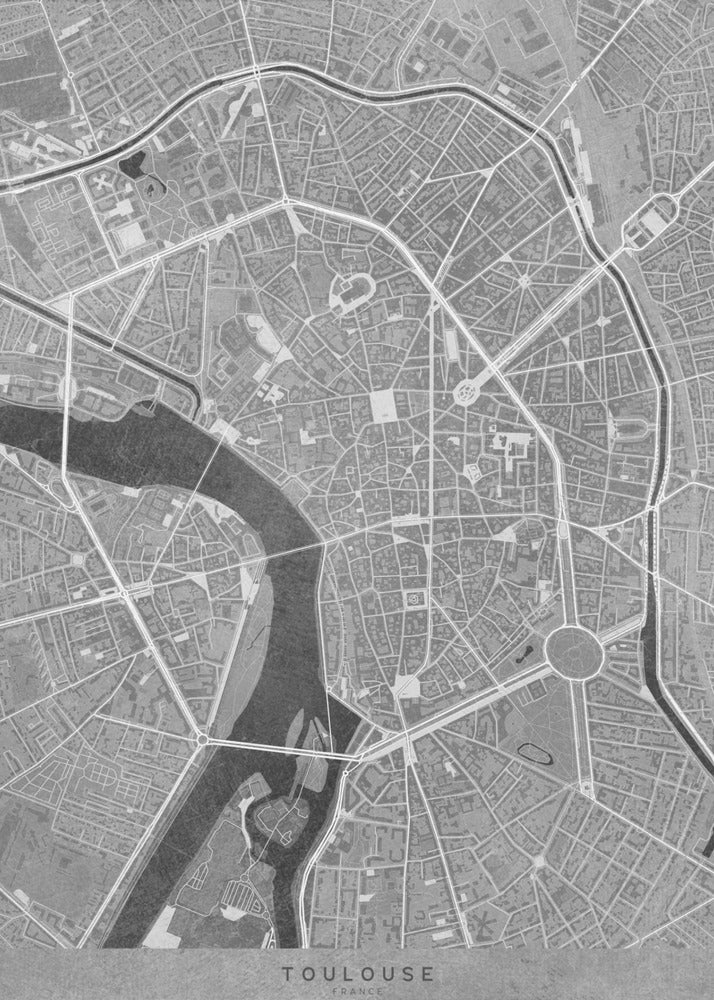 Plakat - Gray vintage map of Toulouse downtown France