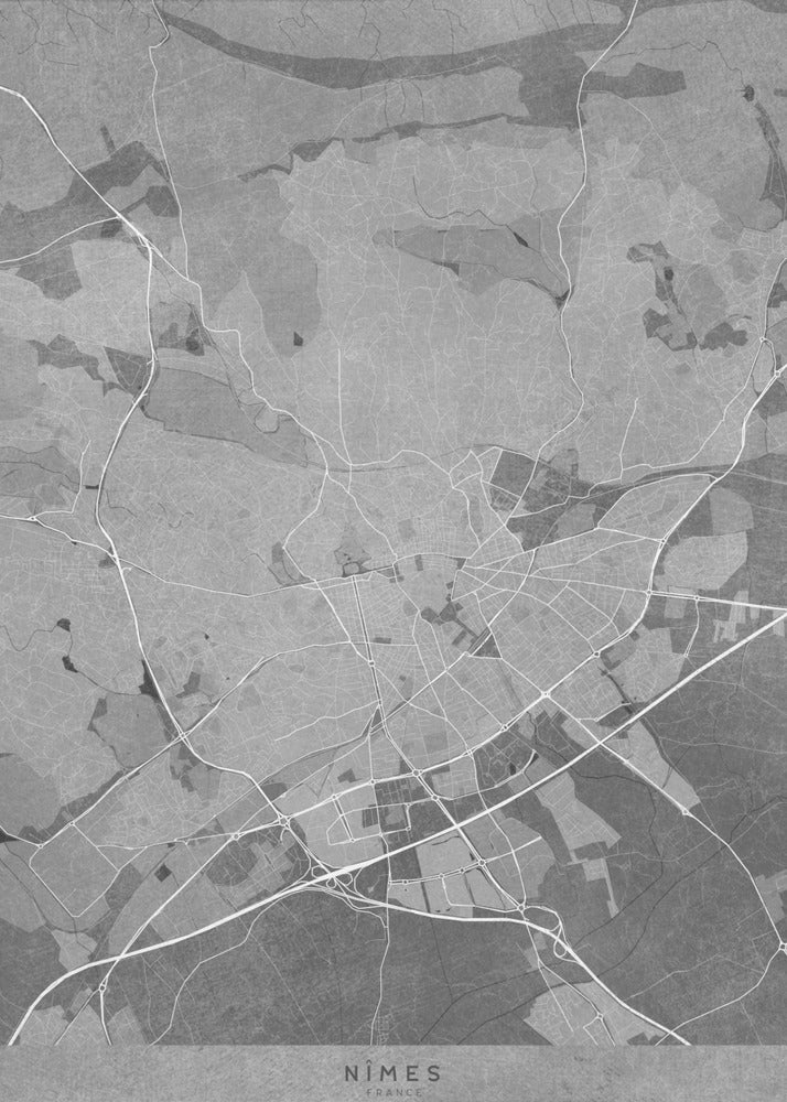 Poster - Gray vintage map of Nîmes France