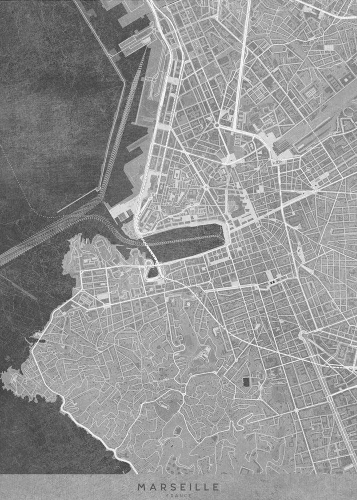Plakat - Gray vintage map of Marseille France