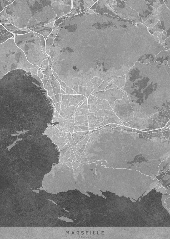 Plakat - Gray vintage map of Marseille France
